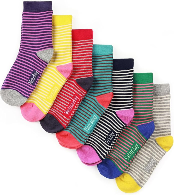 COTTON DAY 7 Days of the Week Gift Box Kids Girls Fashion Short Socks Cute Animal, Floral, Stars,... | Amazon (US)