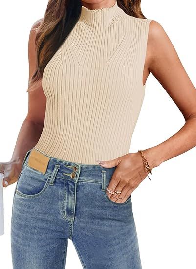 MEROKEETY Women's Summer Ribbed Knit Tank Tops 2024 Casual Mock Neck Sleeveless Shirts | Amazon (US)