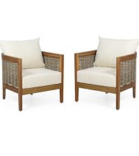 Merax Set of 2 Outdoor Acacia Wood Wicker Club Chair with Cushion,Patio Furniture Conversation Se... | Amazon (US)