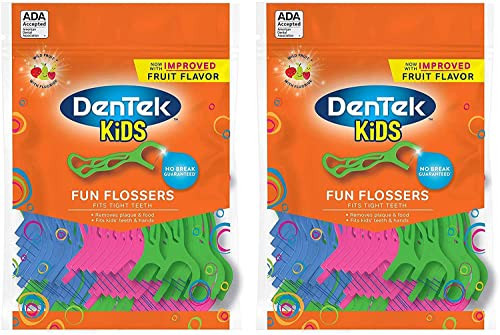 DenTek Kids Fun Flossers Wild Fruit | 75-Count Floss Picks | 2-Pack | Amazon (US)
