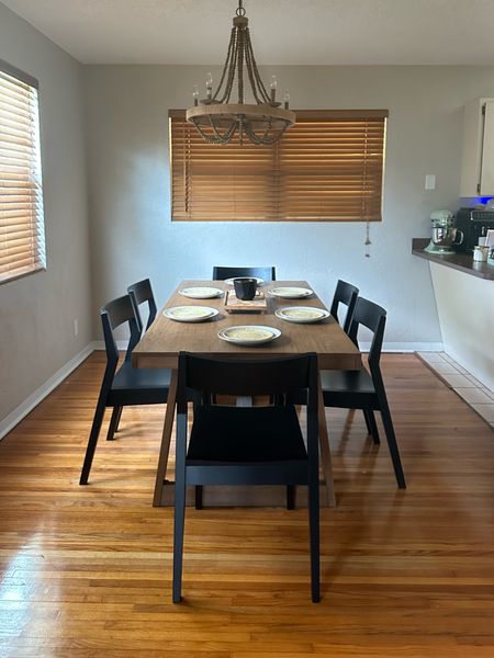 @plankandbeam dining table and 6 chairs we did pecan table and black chairs for my daughter’s home they got at the end of the year. They had a small high top table and only had 4 very unsteady stools this is nice for our entire family to dine over #diningtable  #chairs #diningroom #diningset #woodentable #decorideas #plankandbeam

#LTKSeasonal #LTKStyleTip #LTKHome