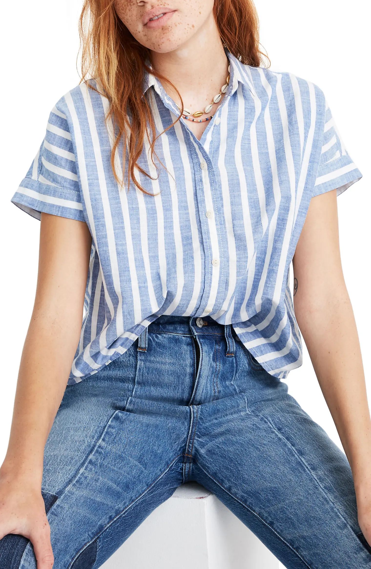 Stripe Crop Button-Up Shirt | Nordstrom