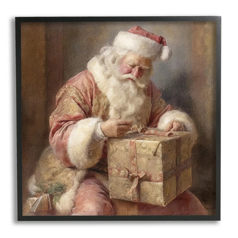 Stupell Industries ba-853-Framed Vintage Santa Wrapping Gift by Riley B Wrapped Canvas Print | Wa... | Wayfair North America