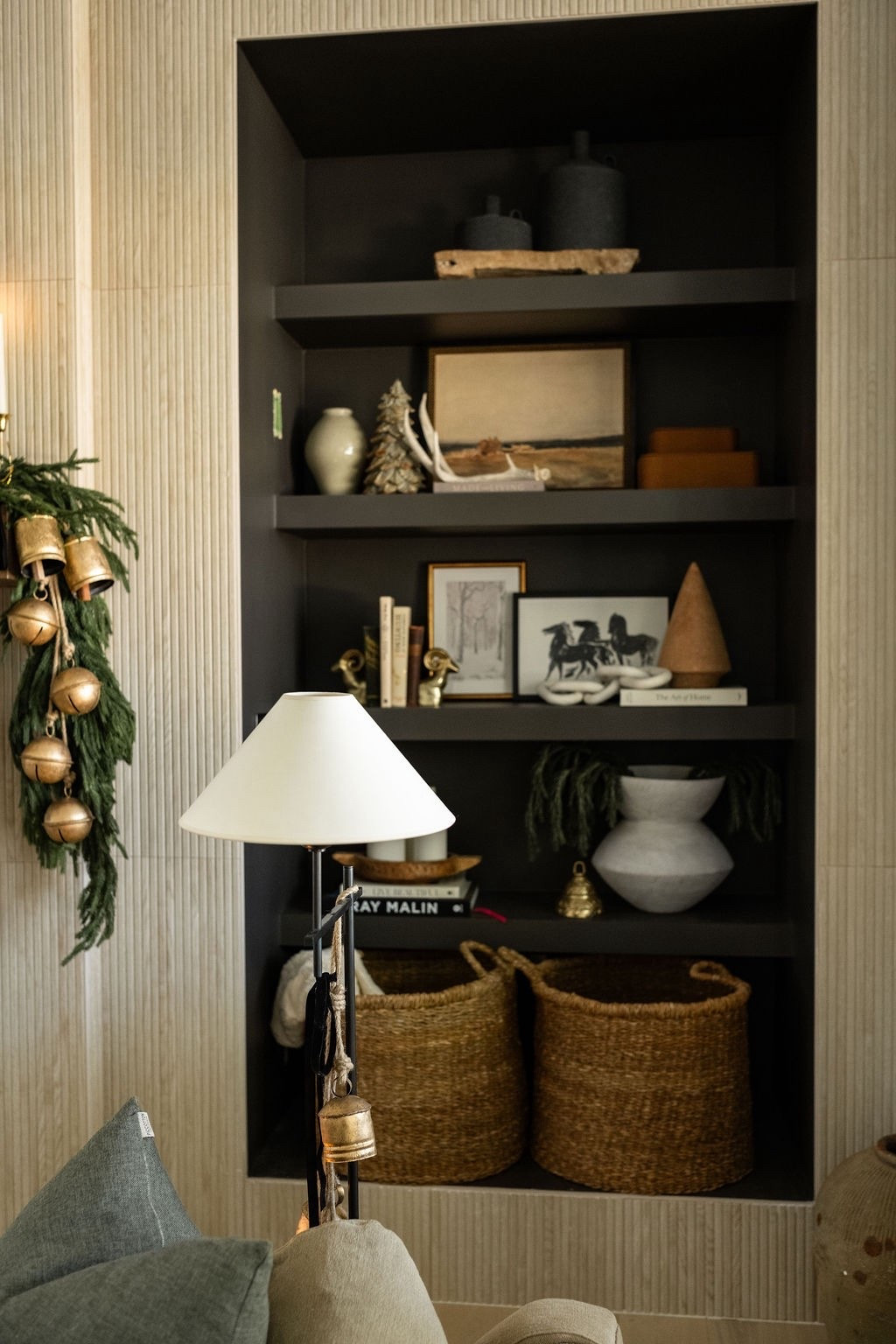 A cozy little Christmas corner 🤍🎄 Styled with faux Amazon cedar greenery, Amazon gold bells, winter artwork from Target, ceramic vases, and warm woods for that soft, neutral holiday look. Perfect inspo for Christmas shelf styling, modern classic holiday decor, LTK Christmas home finds, neutral Christmas decorating, and winter vignette ideas. ✨

#LTKHome #LTKHoliday #LTKSeasonal
