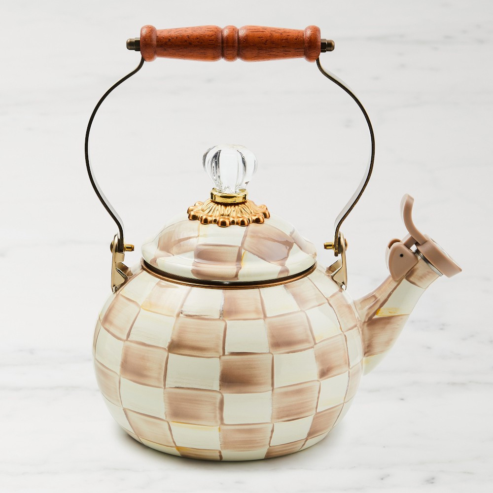 MacKenzie-Childs Mocha Check Whistling Kettle | Williams-Sonoma