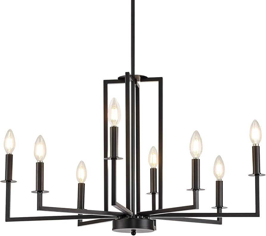 Peblto Modern Black Chandelier, 8-Light Candle Dining Room Chandeliers, Metal Hanging Pendant Lig... | Amazon (US)