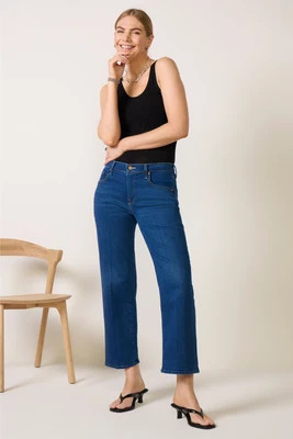 MOTHER Women's The Mid Rise Rambler Zip Flood Jeans, Size 24, Blue | Evereve