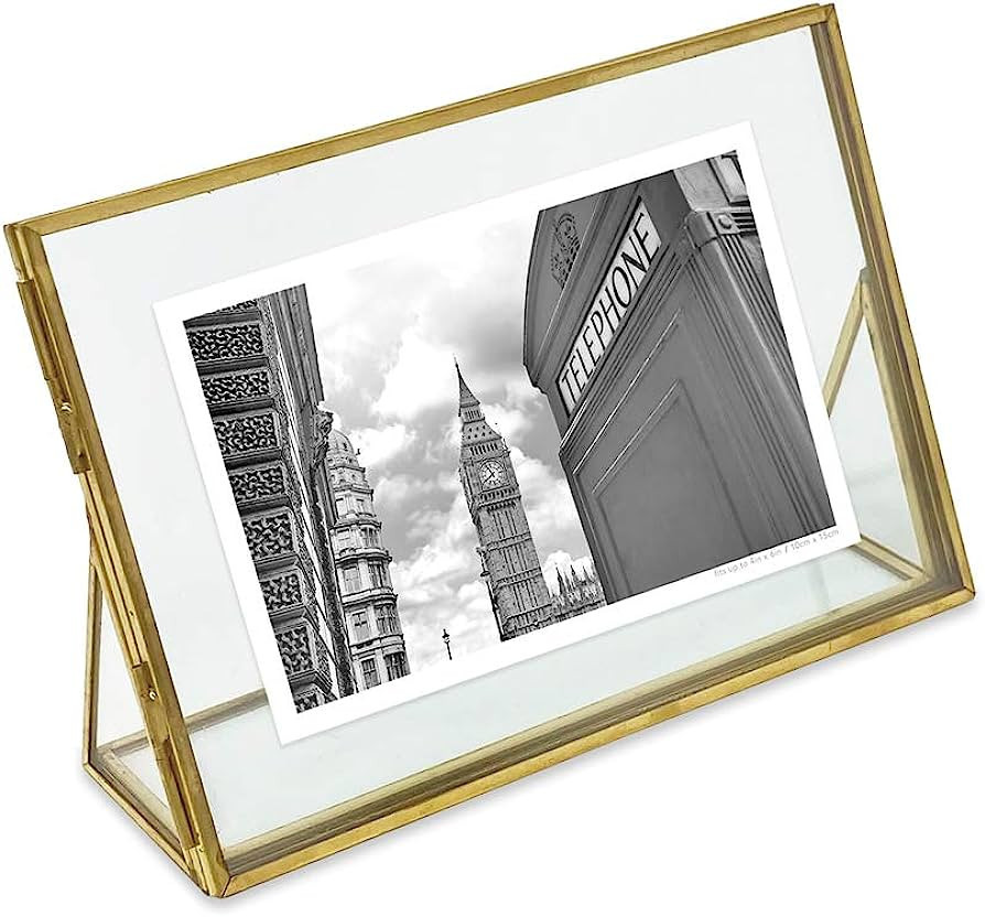 Isaac Jacobs 6x4, Antique Gold, Vintage Style Brass & Glass, Floating Photo Frame (Horizontal), M... | Amazon (US)