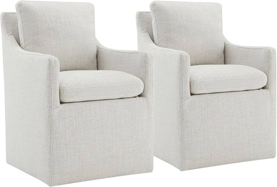 Upholstered Dining Chairs with Casters No Assembly Modern Accent Armchair with Rollers for Dining... | Amazon (US)