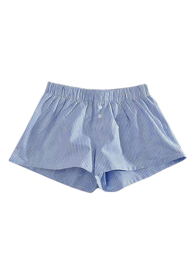 SHENHE Girl's Summer Striped Elastic High Waisted Vacation Casual Y2k Boxer Shorts | Amazon (US)