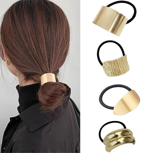 Metal Hair Tie, Gold Hair Cuffs, Gold Hair Ties, Gold Ponytail Cuff, Gold Hair Tie Cuff For Thick Hair, Gold Hair Accessories For Women (C) | Amazon (US)