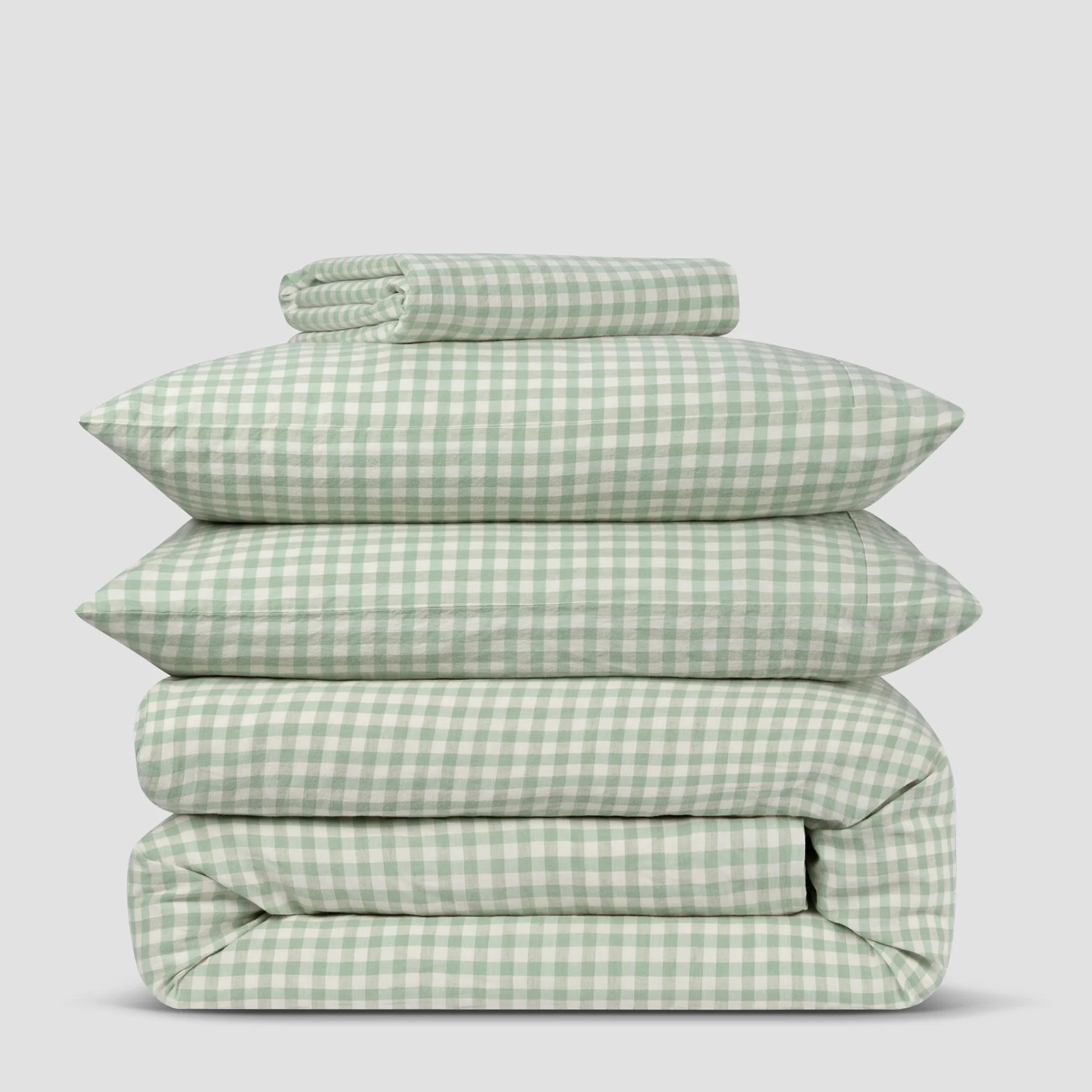 Sage Green Gingham Linen Blend Duvet Cover | Piglet