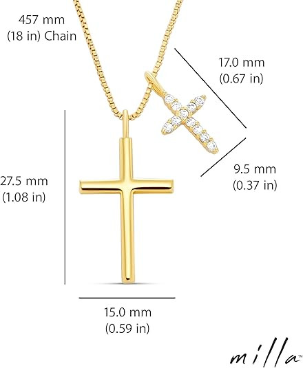 Milla 14K Gold Plated Cross Necklace for Women, Silver Cross Necklaces for Women, 18 inches Chain... | Amazon (US)