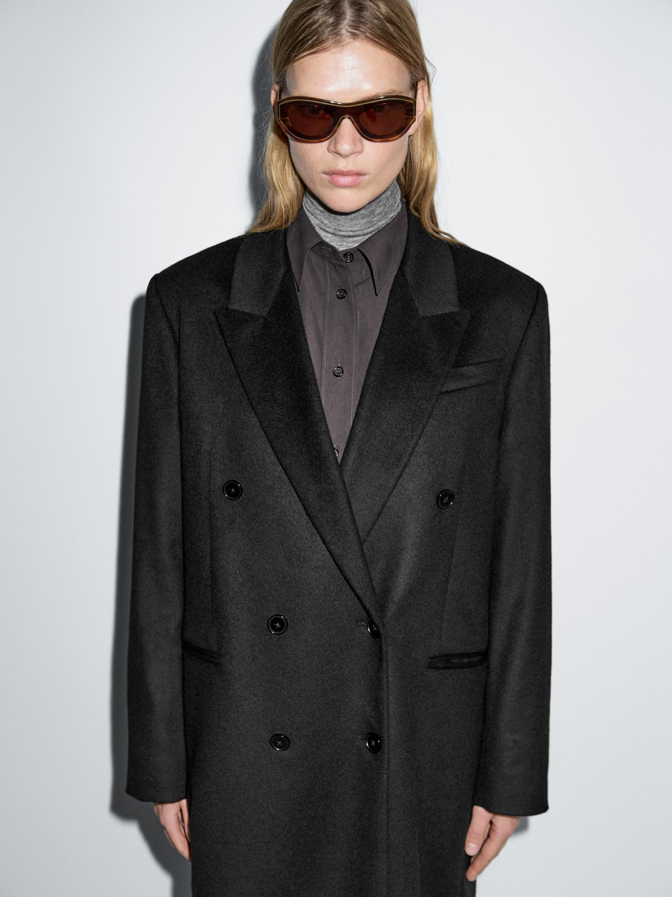 100% wool long double-breasted coat | Massimo Dutti US