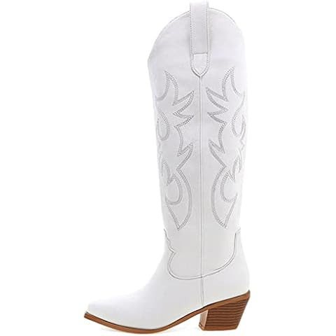 Richealnana Cowboy Boots for Women Embroidered Square Toe Distressed Pull-On Cowgirl Knee High We... | Amazon (US)