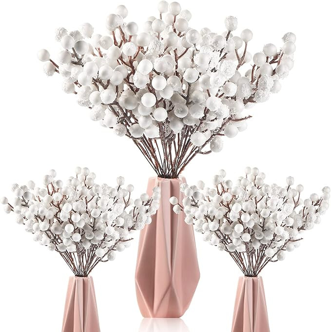 30 Pieces Artificial Holly Berry Stem Picks with Snowflake Glitter Christmas Tree Berries Picks f... | Amazon (US)