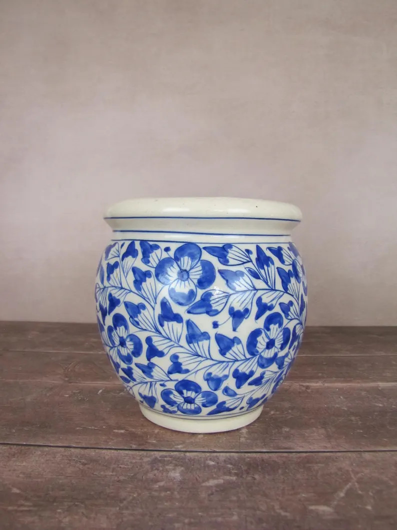 Vintage Delft Floral Ceramic Blue and White Medium Planter | Etsy (US)