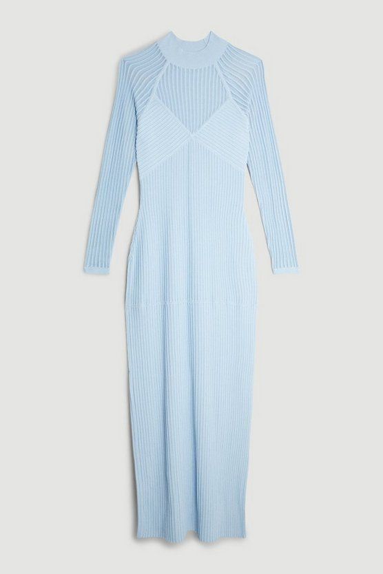 Viscose Blend Sheer Knit Column Midaxi Dress | Karen Millen UK + IE + DE + NL