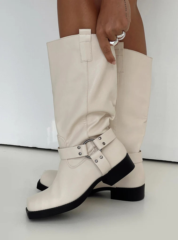 Wrecked Western Boots Cream | Princess Polly AU