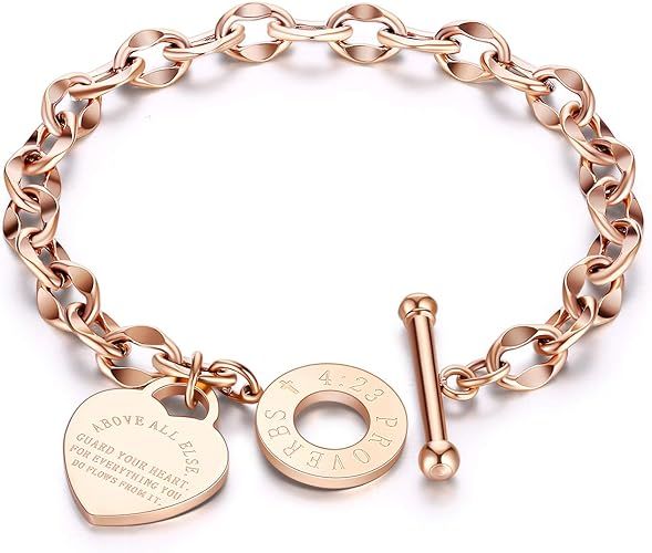 kelistom 316L Stainless Steel Love Heart Charm Bracelet for Women Teen Girls Romantic Gift Silver... | Amazon (US)