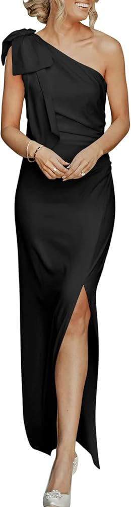 ANRABESS Women's Summer One Shoulder Long Formal Dresses Sleeveless Ruched Bodycon Wedding Guest ... | Amazon (US)