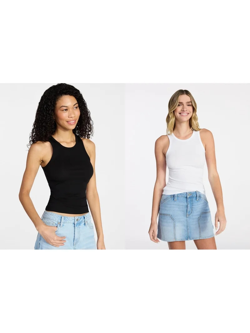 No Boundaries Ribbed High Neck Tank Top, Women's XXS-XXL - Walmart.com | Walmart (US)
