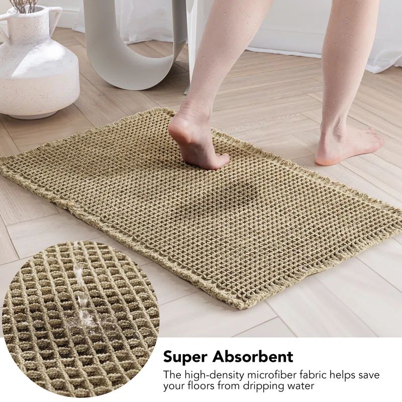 Upgraded Waffle Super Absorbent Non Slip Bath Rugs with Tassels for Bathroom Floor | Wayfair North America