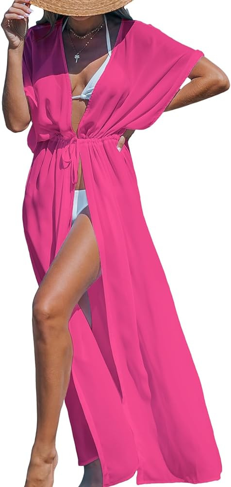 CUPSHE Kimono Swimsuit Coverup for Women Open Front Striped Maxi Cardigan Beach Cover Up | Amazon (US)