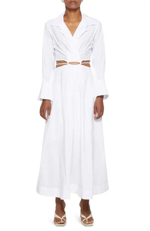 Jonathan Simkhai Alex Pleated Poplin Long Sleeve Dress in White at Nordstrom, Size X-Small | Nordstrom