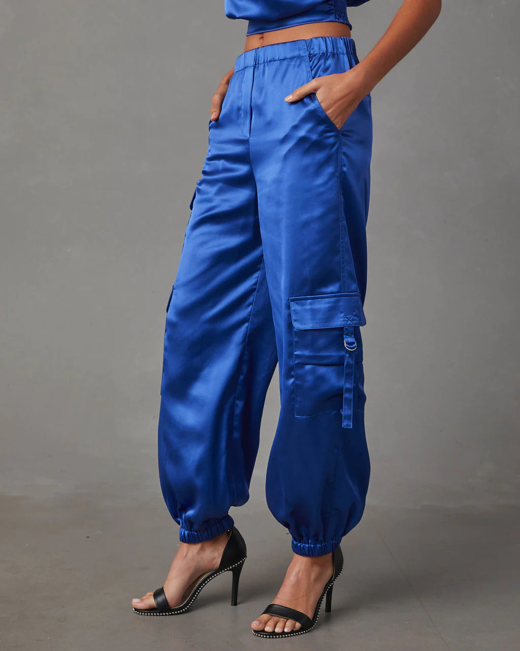 Portia Satin Cargo Joggers - Cobalt Blue | VICI