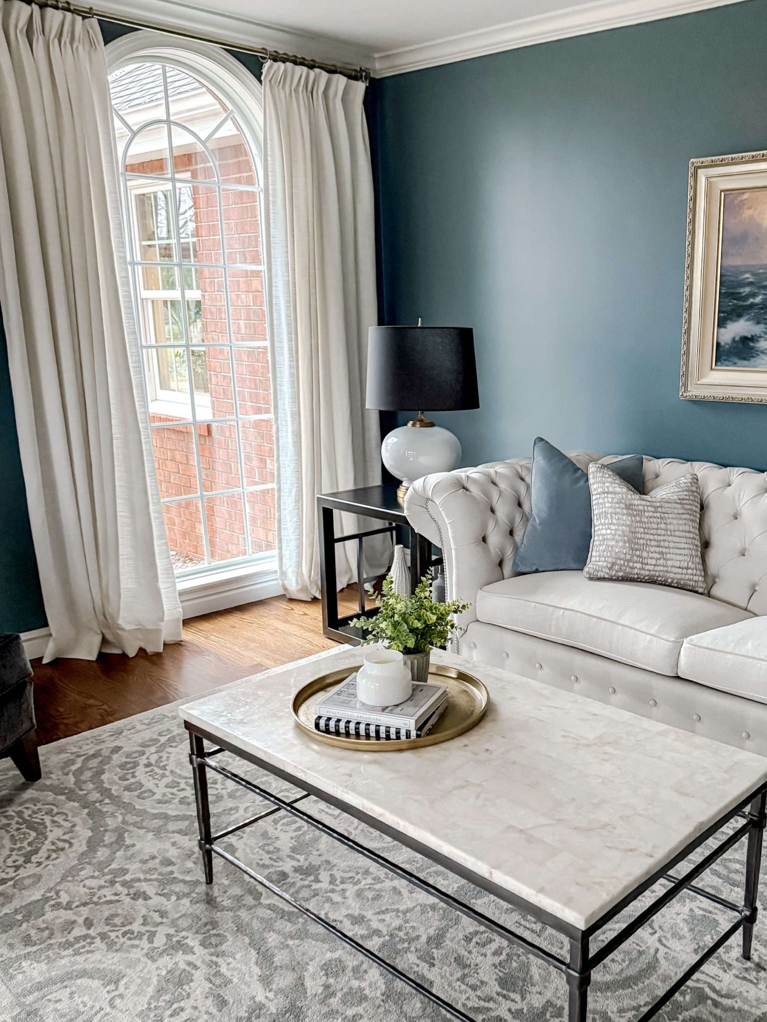 Traditional formal living room completed! Added the Twopages linen drapes and they are perfection. 