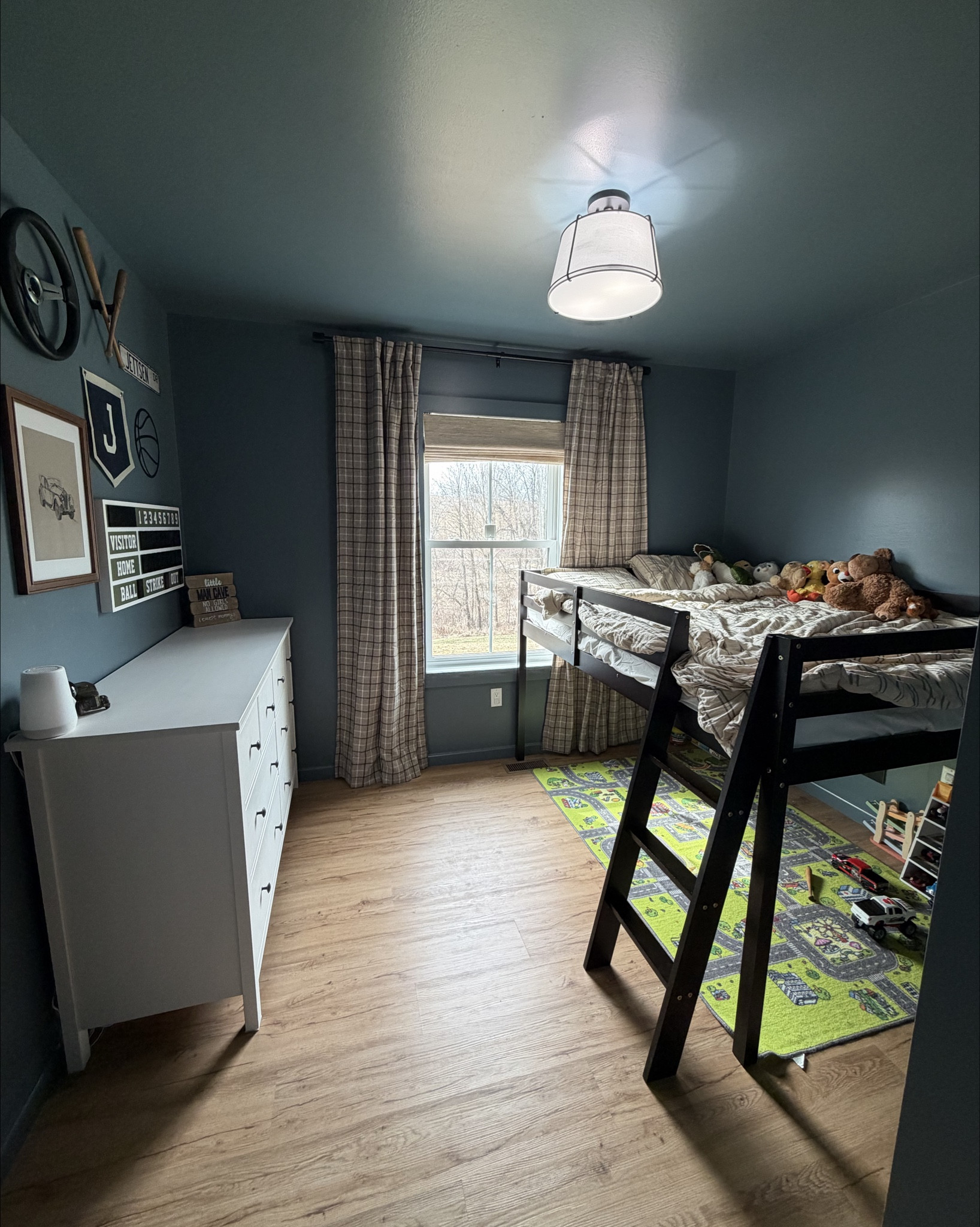 Boy’s blue bedroom 
Baseball and car gallery wall