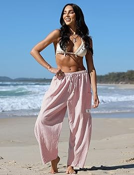 TARSE Womens Linen Wide Leg Striped Pants Casual Barrel Loose Drawstring Low Waist Palazzo Harem ... | Amazon (US)