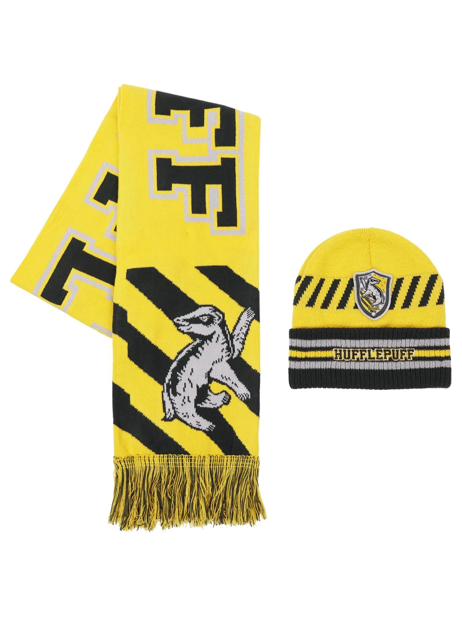 Harry Potter Beanie Hat and Scarf Set, Hufflepuff Ribbed Cuff Winter Knit Cap, Green/Black, One S... | Walmart (US)