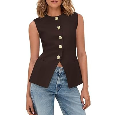 BTFBM Blazers for Women Vest Tops Business Casual Outfits Button Down Sleeveless Pock… | Amazon (US)