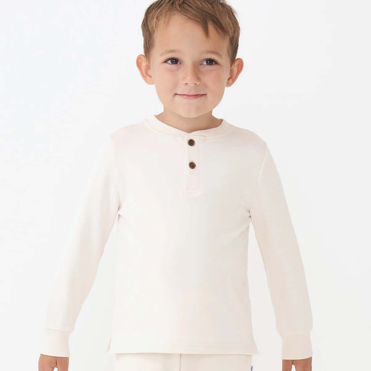 Cream Long Sleeve Henley Tee | Little Sleepies