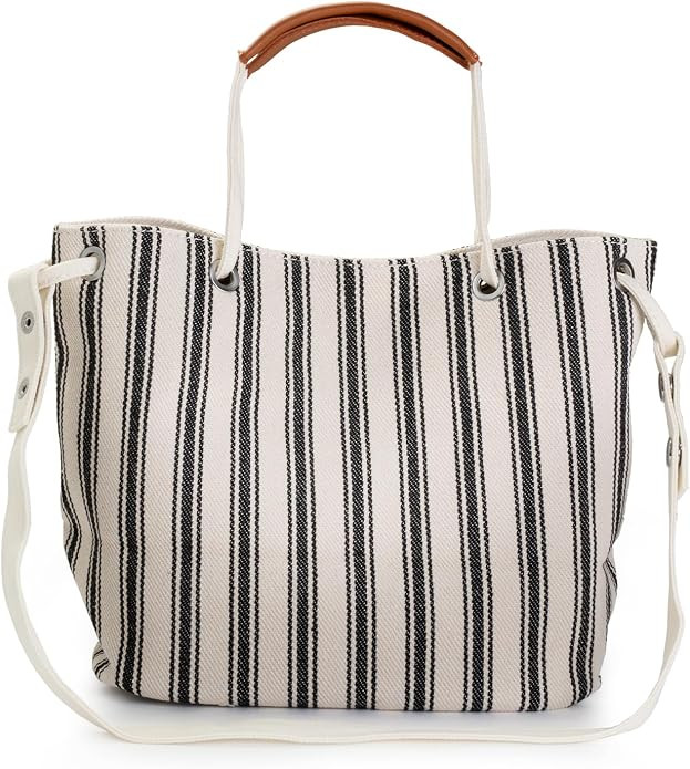 Women's Canvas Tote, Small Bucket Shoulder Crossbody Bag, Striped Beach Tote | Amazon (US)