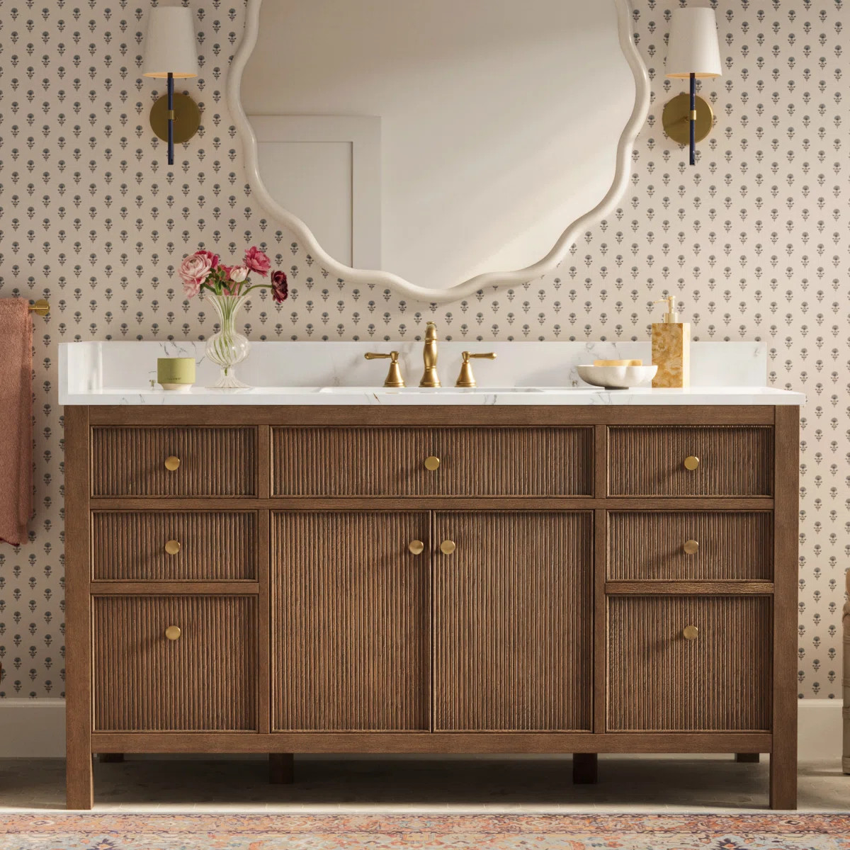 Lala 60" Single Bathroom Vanity with Grain White Engineered Stone Countertop without Mirror | Wayfair North America