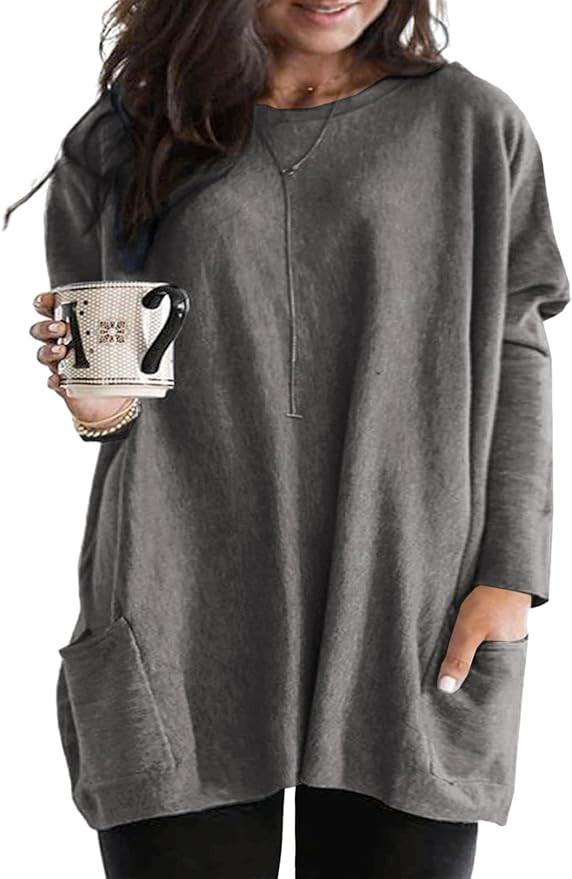 Eytino Womens Plus Size Long Sleeve Tops Crewneck Lightweight Sweatshirt Loose Casual Oversized T... | Amazon (US)