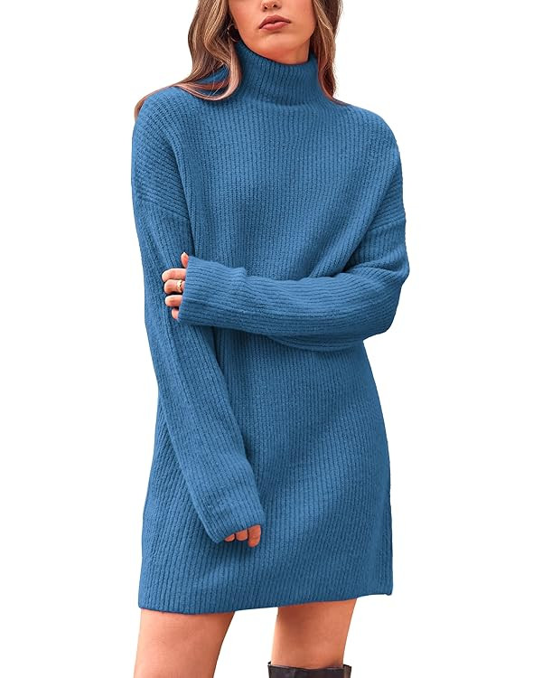 BTFBM Women's Long Sleeve Turtleneck Sweaters Soft Ribbed Knit Oversized 2024 Fall Winter Long Pu... | Amazon (US)