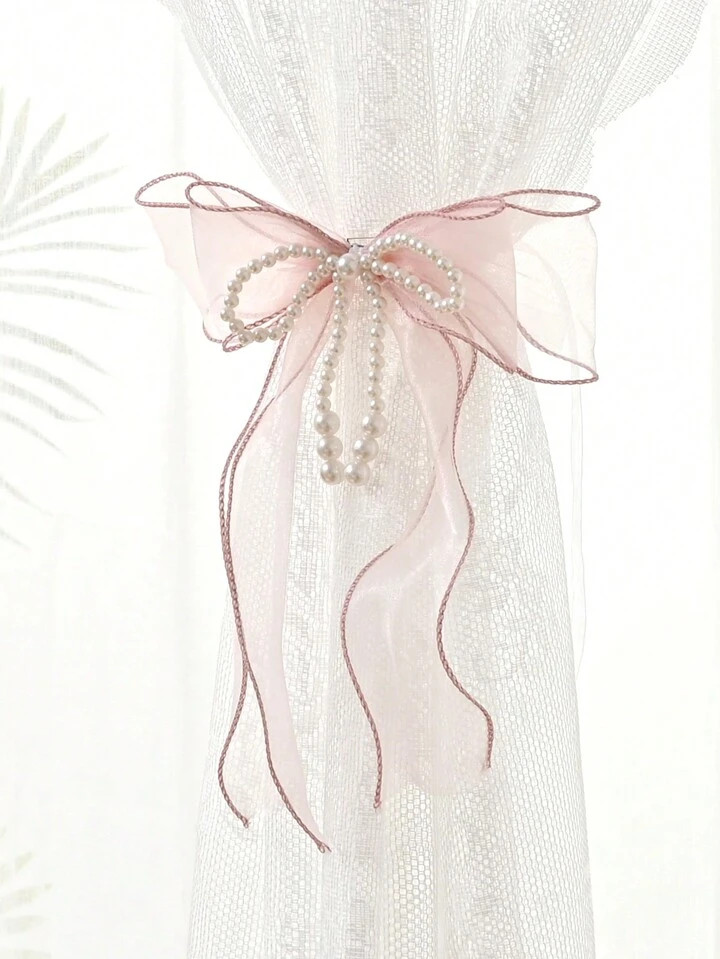 1pc/2pcs/4pcs French Style Pearl Bow Tie Curtain Tiebacks, Decoration With Pearl Bow Tie Brooch, ... | SHEIN