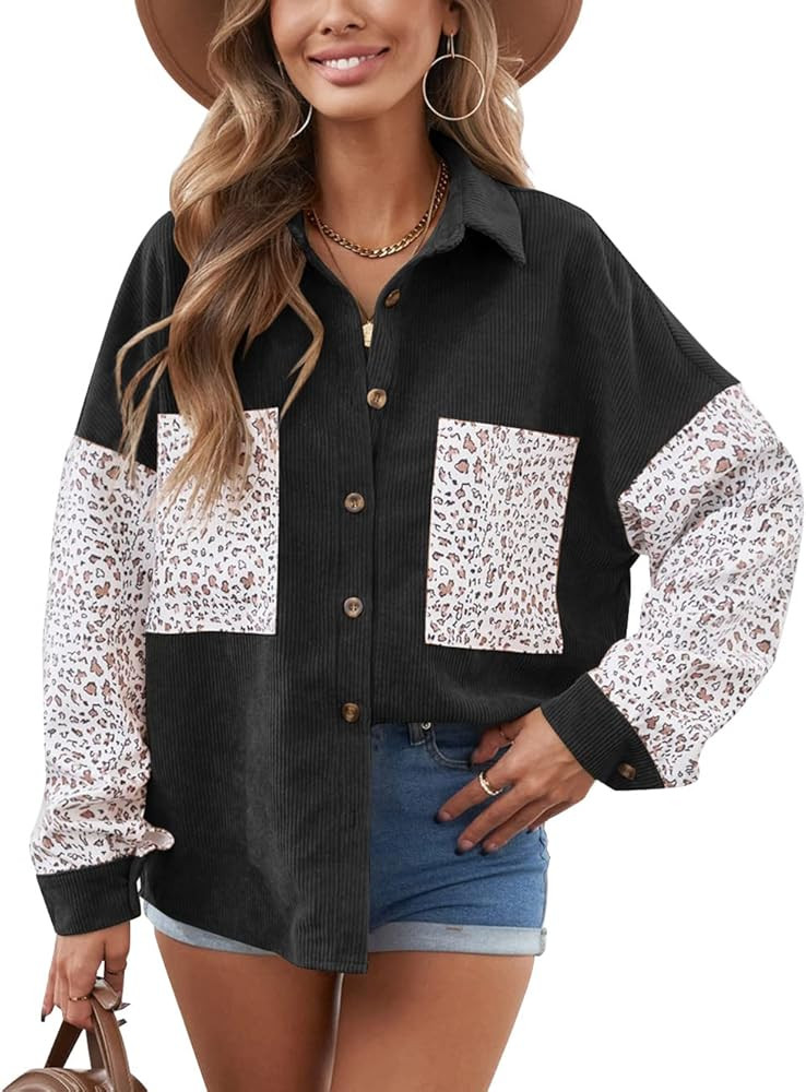 Womens Corduroy Button Down Shirts Long Sleeve Collared Blouse Casual Oversized Top | Amazon (US)