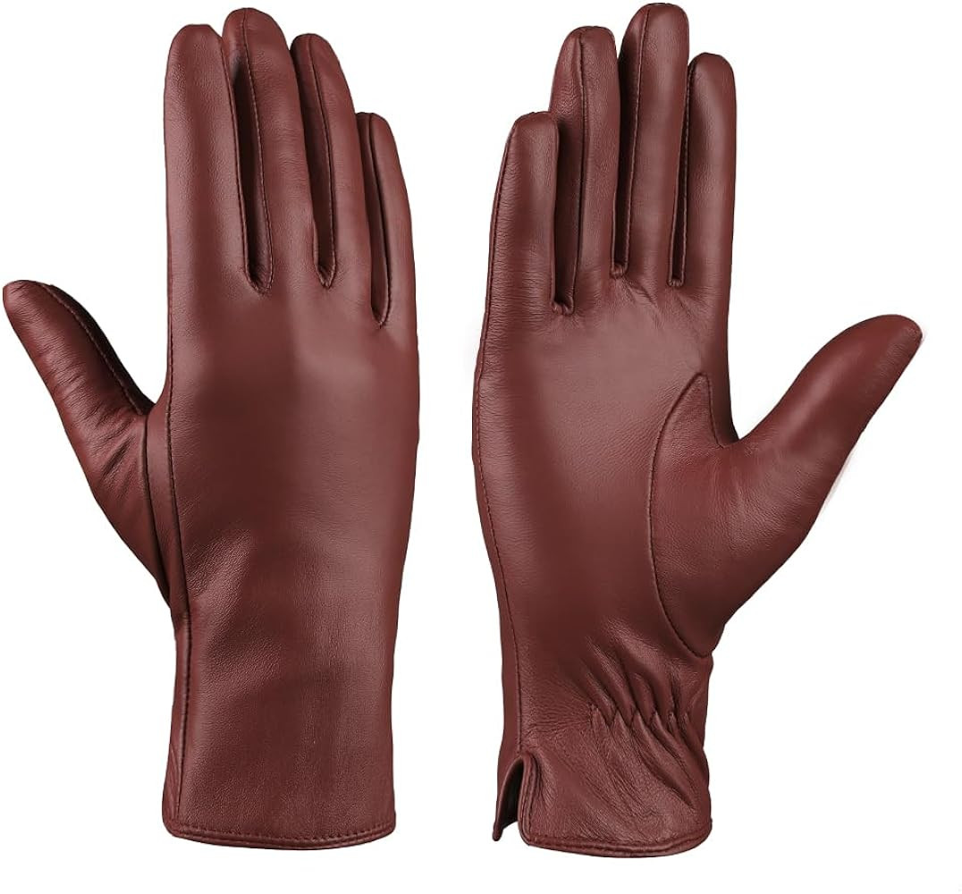 MGGMOKAY Women Leather Gloves Lambskin Touch Screen Winter Warm Gloves Cashmere Lined | Amazon (US)