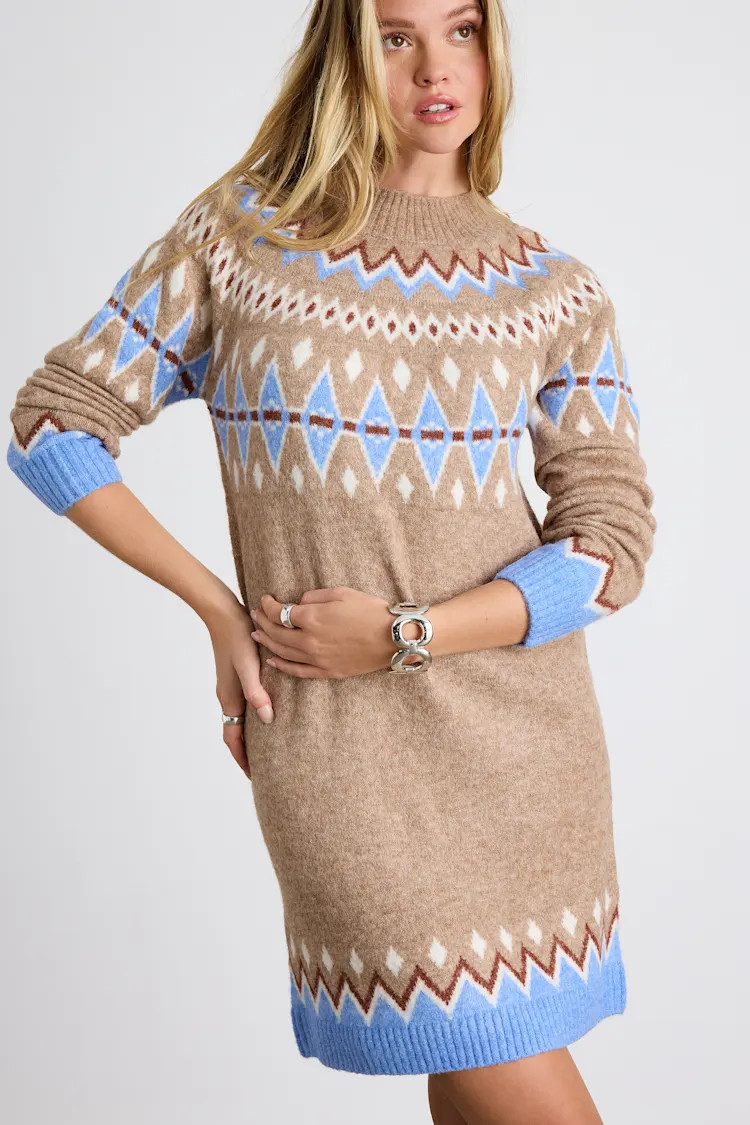 Becklynn Taupe Fair Isle Sweater Mini Dress | Lulus