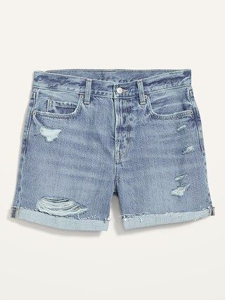 High-Waisted Slouchy Straight Distressed Non-Stretch Jean Shorts -- 5-inch inseam | Old Navy (US)