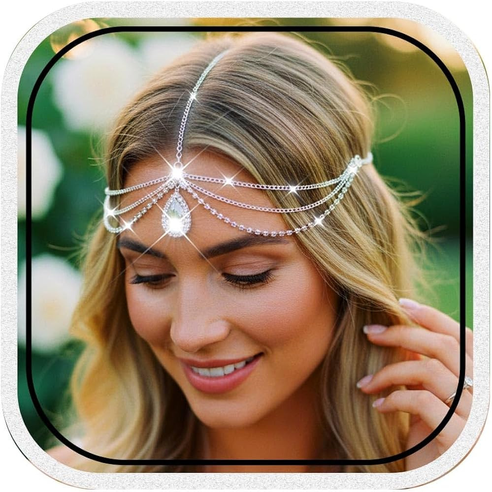 Catery Head Chain Jewelry Crystal Bohemia Hair Chain Bride Wedding Head Dress Rhinestone Headpiec... | Amazon (US)