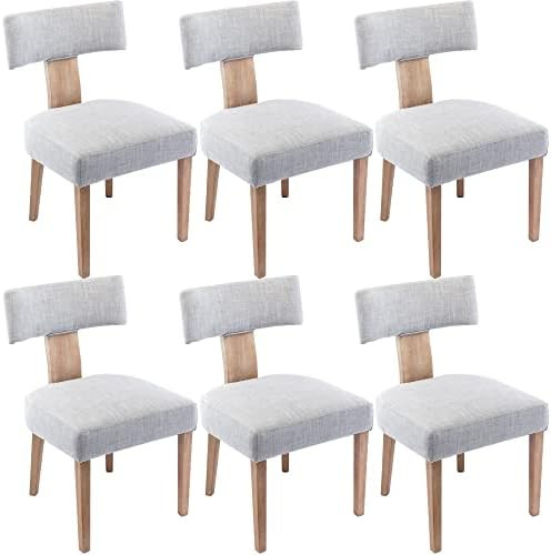 Set of 6 Mid Century Modern Dining Chairs, Farmhouse Linen Fabric Upholstered Accent Chair Curved... | Amazon (US)