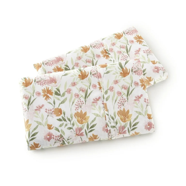 Better Homes & Gardens 300 Thread Count Multicolor Bashful Blooms Warm Cotton Sateen Pillowcase S... | Walmart (US)