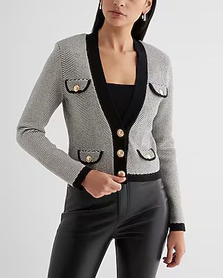 Tipped Striped Novelty Button Sweater Jacket | Express