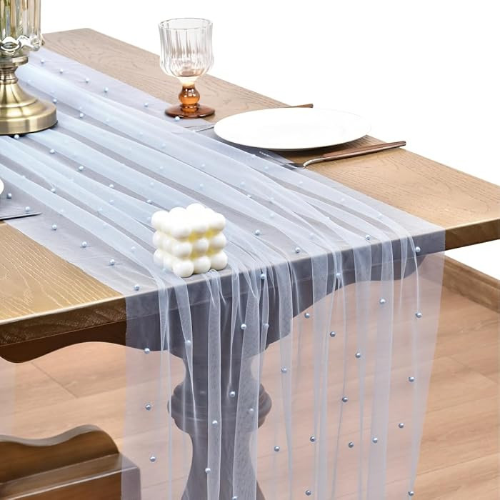 Joanlody Fall Pearl Table Runner 10ft Rustic Boho Tulle Table Runner with Pearls for Baby Shower ... | Amazon (US)